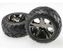 Tires & wheels, assembled, glued (All Star black chrome whee, TRX3773A