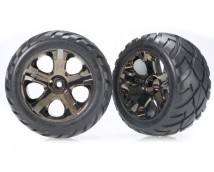 Tires & wheels, assembled, glued (All-Star black chrome whee, TRX3776A