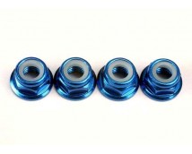 Nuts, 5mm flanged nylon locking (aluminum, blue-anodized) (4, TRX4147X