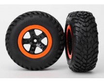 Tires & wheels, assembled, glued (SCT black, orange beadlock, TRX5863