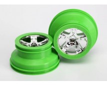 Tire & wheel assy, glued (SCT, chrome, green beadlock wheel,, TRX5866