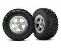Tires & wheels, assembled, glued (SCTsatin chrome wheels, (d, TRX5873