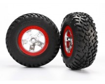 Tires & wheels, assembled, glued (SCT satin chrome red beadl, TRX5873R