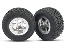 Tires & wheels, assembled, glued (SCT satin chrome wheels, (, TRX5875
