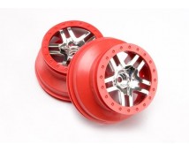 Wheels, SCT Split-Spoke, chrome, red beadlock style, dual pr, TRX5876A