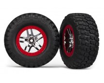 Tire & wheel assy, glued (SCT Split-Spoke, chrome red beadlo, TRX5877A
