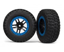 Tire & wheel assy, glued (SCT Split-Spoke, black, blue beadl, TRX5883A