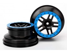 Wheels, SCT Split-Spoke, black, blue beadlock style, dual p, TRX5884A