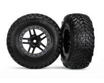 Tires & wheels, glued on SCT Black chrome wheels TSM Rated, TRX5889