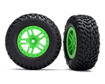 Tires & wheels, assembled, glued (SCT Split-Spoke green wheels, SCT off-road rac