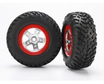 Tires & wheels, assembled, glued (SCT, satin chrome, red bea, TRX5973R