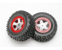 Tires and wheels, assembled, glued (SCT satin chrome wheels,, TRX7073A