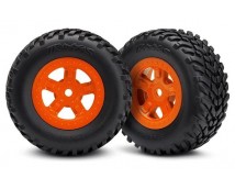 Tires and wheels, ass, glued (SCT Orange wheels, SCT off-r, TRX7674A