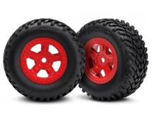 Tires and wheels, ass, glued (SCT Red wheels, SCT off-road, TRX7674R