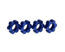 Wheel hubs, hex (2)/ hex clips aluminum (blue-anodized) (4), TRX7756X