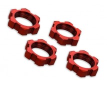 Wheel nuts, splined, 17mm, serrated (red-anodized) (4), TRX7758R