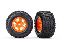Tires & wheels, assembled, glued (X-Maxx orange wheels, Maxx AT tires, foam inse, TRX7772T