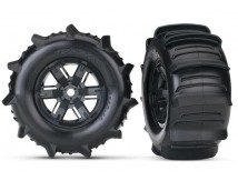 Tires & wheels, assembled, glued paddle (X-Maxx black), TRX7773