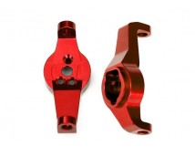 Caster blocks, 6061-T6 aluminum (red-anodized), left and right