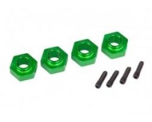 Wheel hubs, 12mm hex, 6061-T6 aluminum (green-anodized) (4)/ screw pin (4)