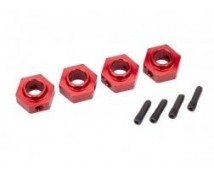 Wheel hubs, 12mm hex, 6061-T6 aluminum (red-anodized) (4)/ screw pin (4)